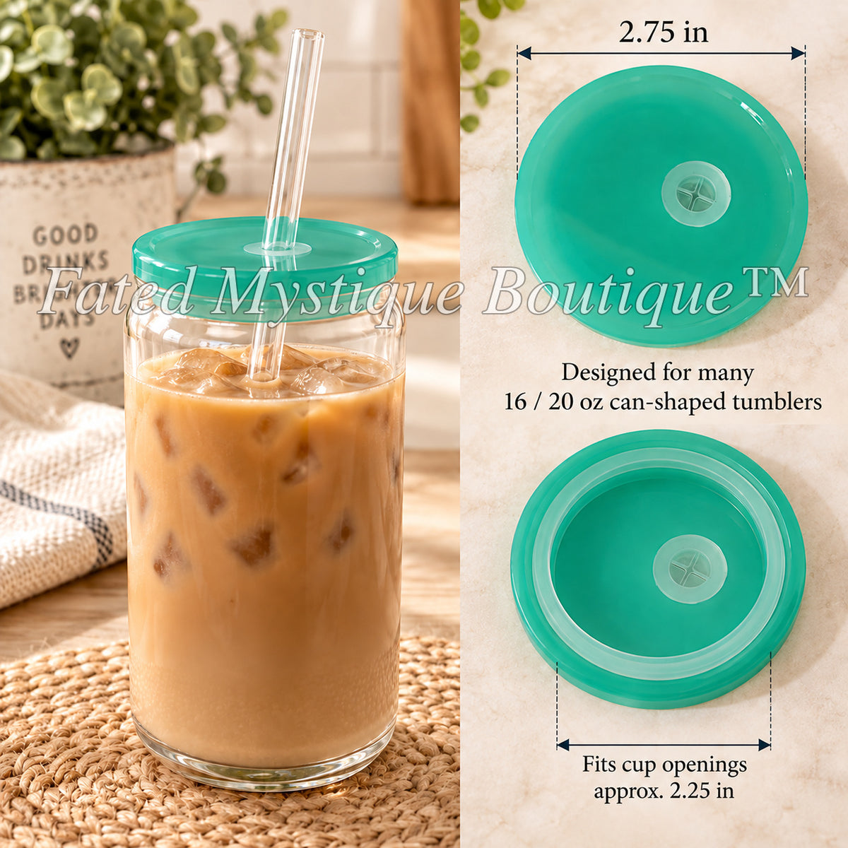 Colored lid variant: Teal — measurements and in-use image