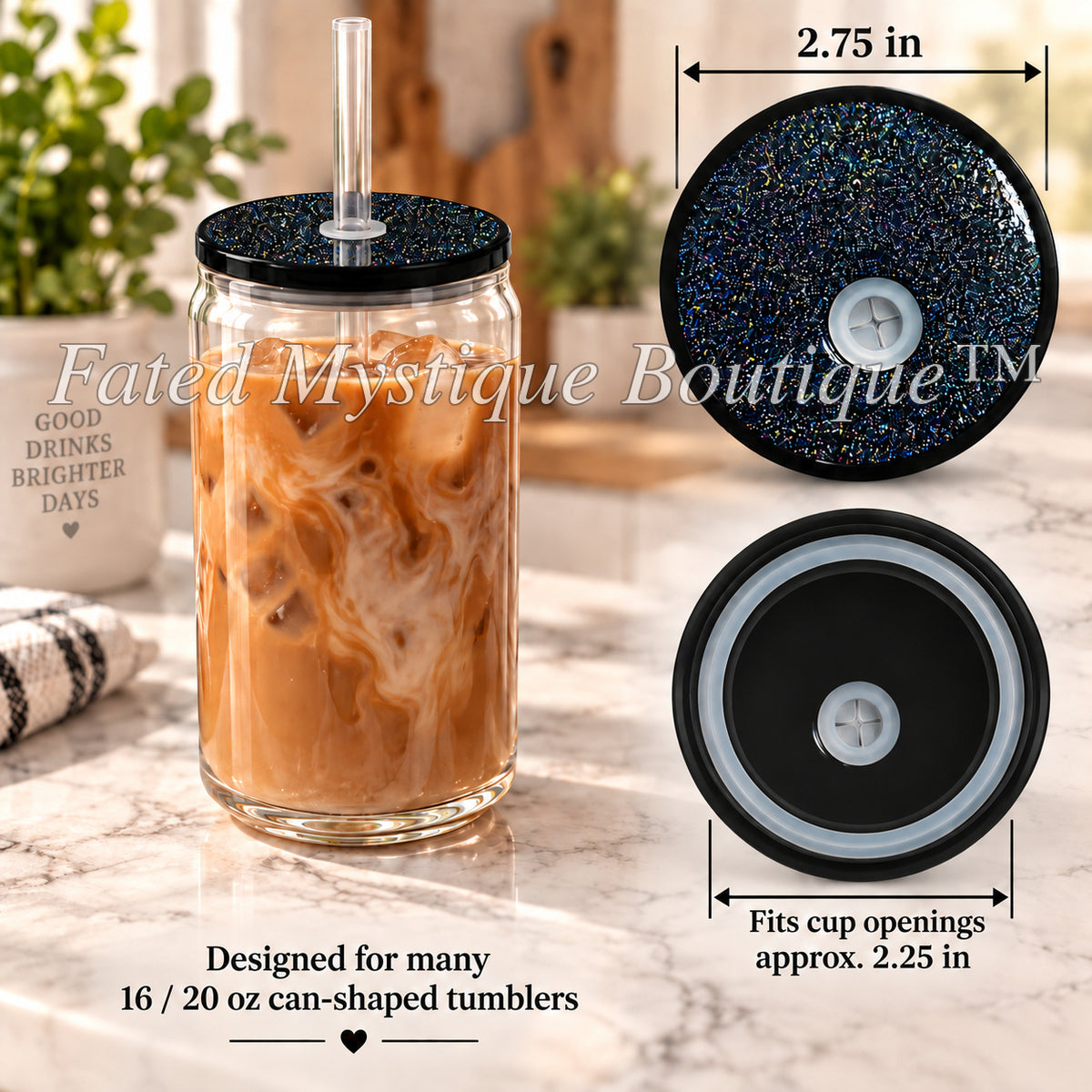 Colored lid variant: Black Glitter — measurements and in-use image