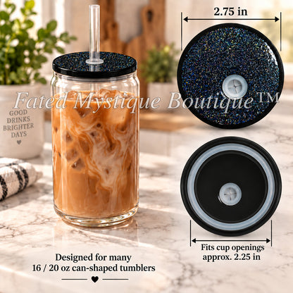 Colored lid variant: Black Glitter — measurements and in-use image