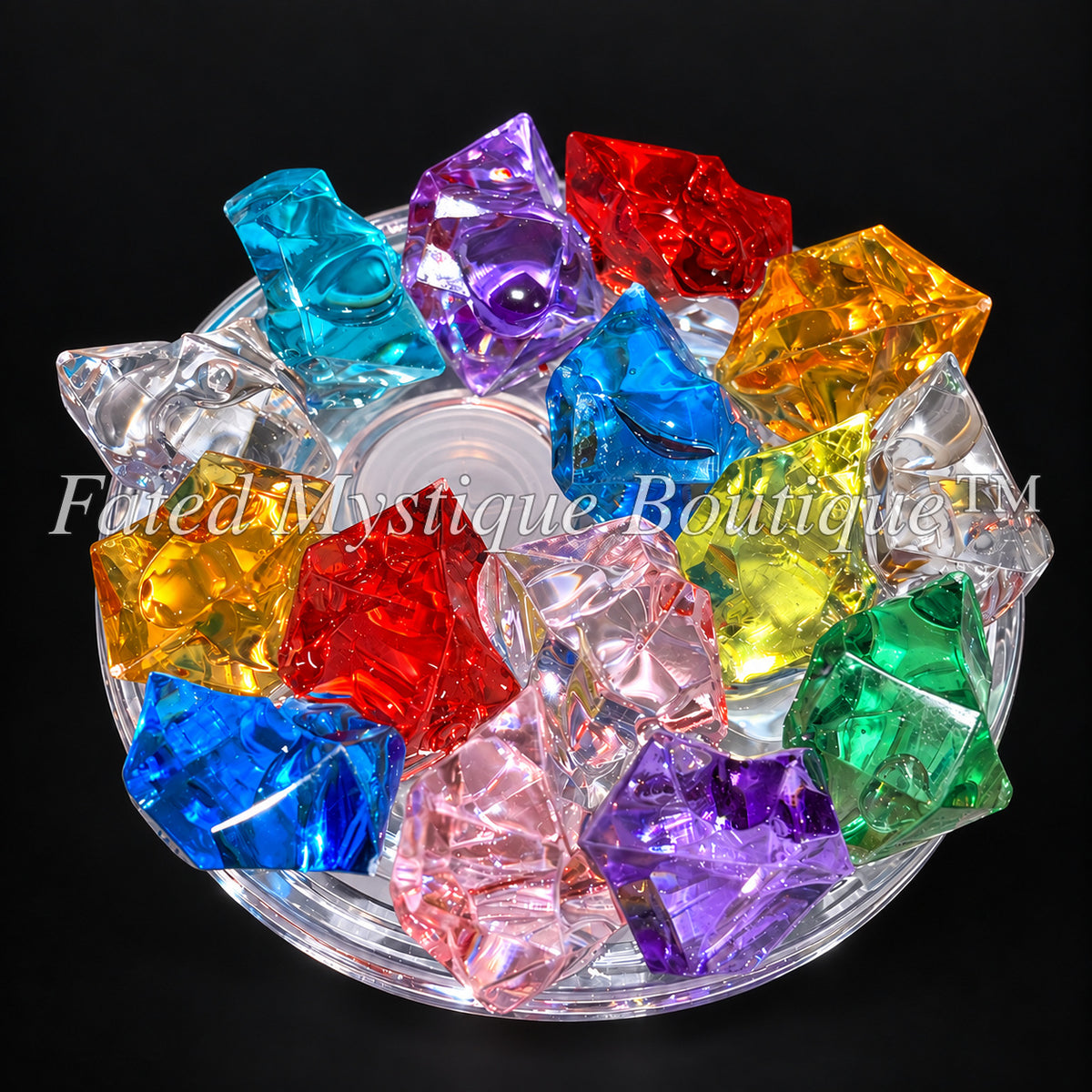 Rainbow faux ice tumbler lid on a black studio background — Fated Mystique Boutique