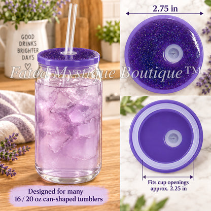 Colored lid variant: Lavender Glitter — measurements and in-use image