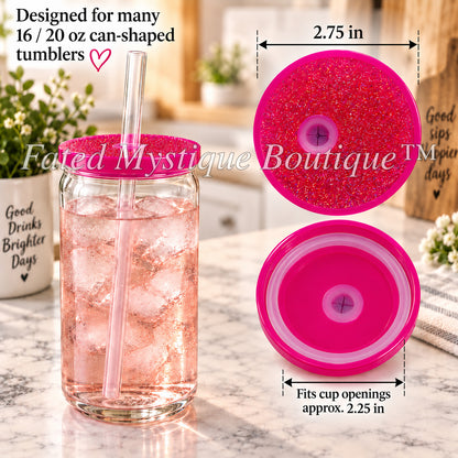 Colored lid variant: Hot Pink Glitter — measurements and in-use image