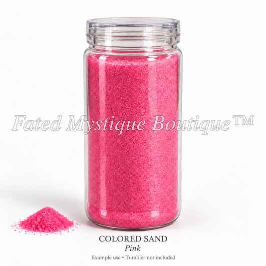 Pink colored craft sand in a clear bottle with a sample pile — Fated Mystique Boutique