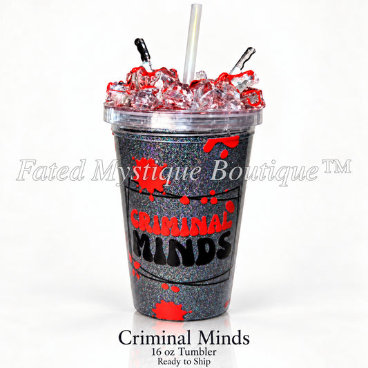 Criminal Minds 16 oz ready-to-ship glitter tumbler with red and black design — Fated Mystique Boutique