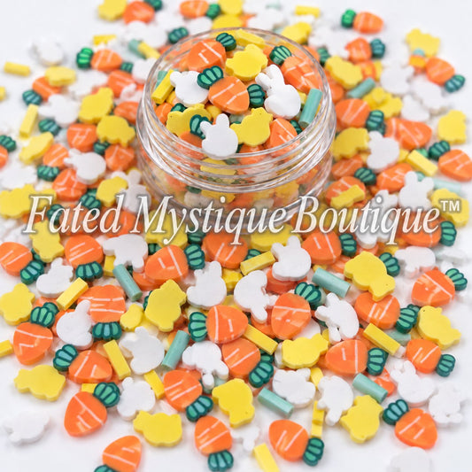 Easter-themed polymer clay slices for spring snow globe tumblers slime and DIY craft projects
