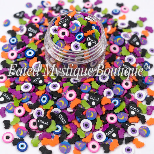 Evil eye mix polymer clay slices for mystical snow globe tumblers slime and DIY crafts