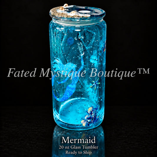 Mermaid — 20 oz Glass Tumbler — Ready to Ship — Fated Mystique Boutique