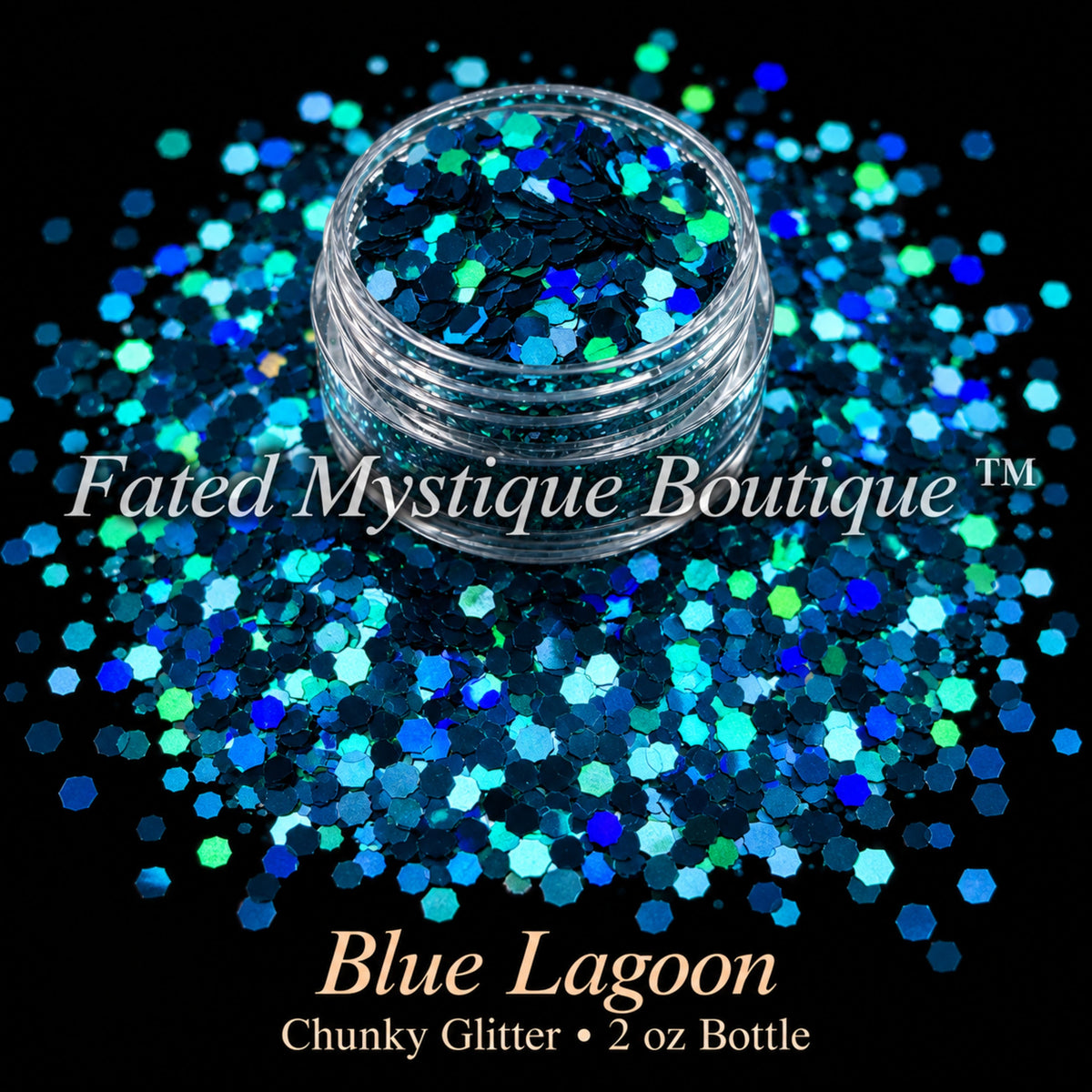 Blue Lagoon chunky glitter in blue and teal, 2 oz bottle — Fated Mystique Boutique