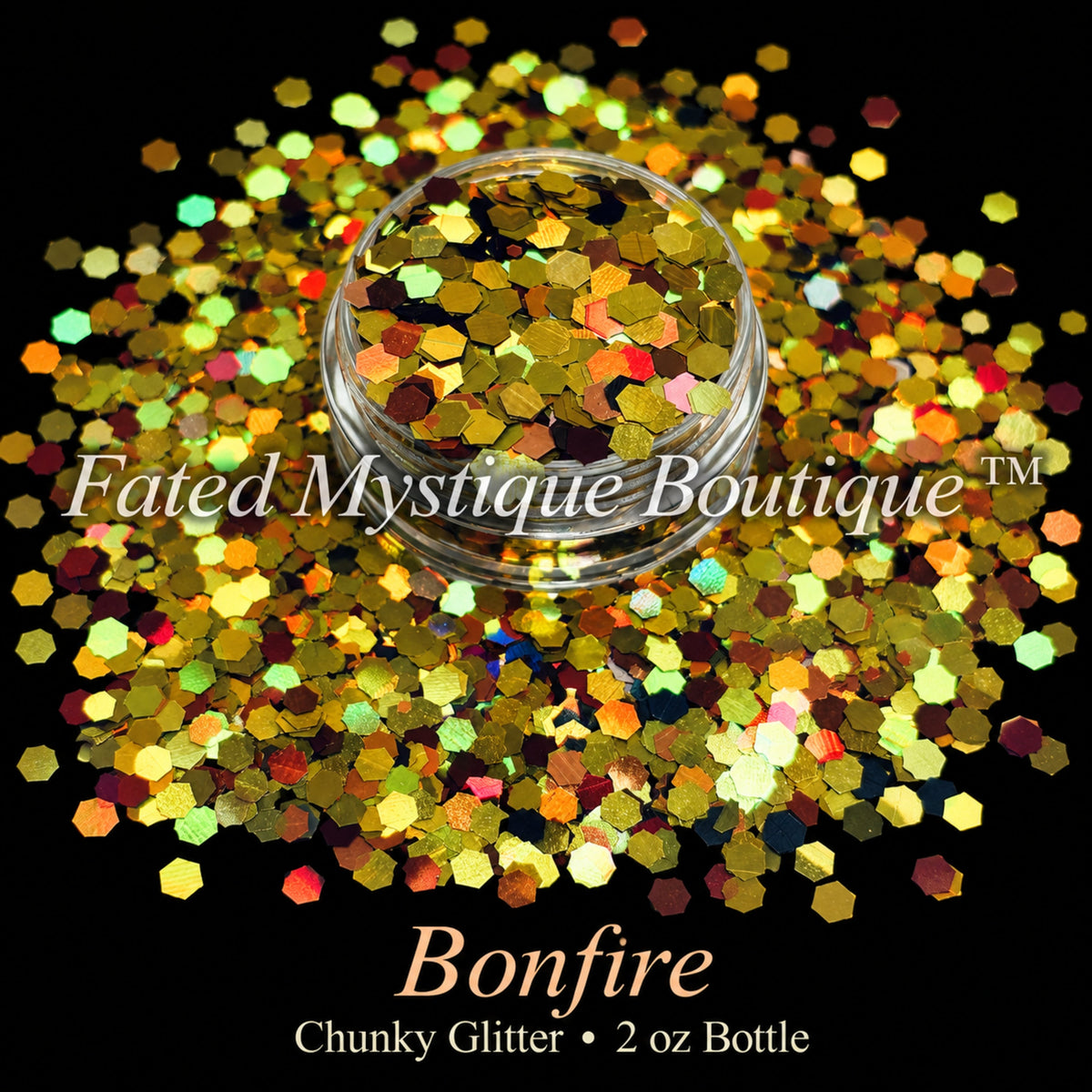 Bonfire chunky glitter in bronze, gold and amber, 2 oz bottle — Fated Mystique Boutique
