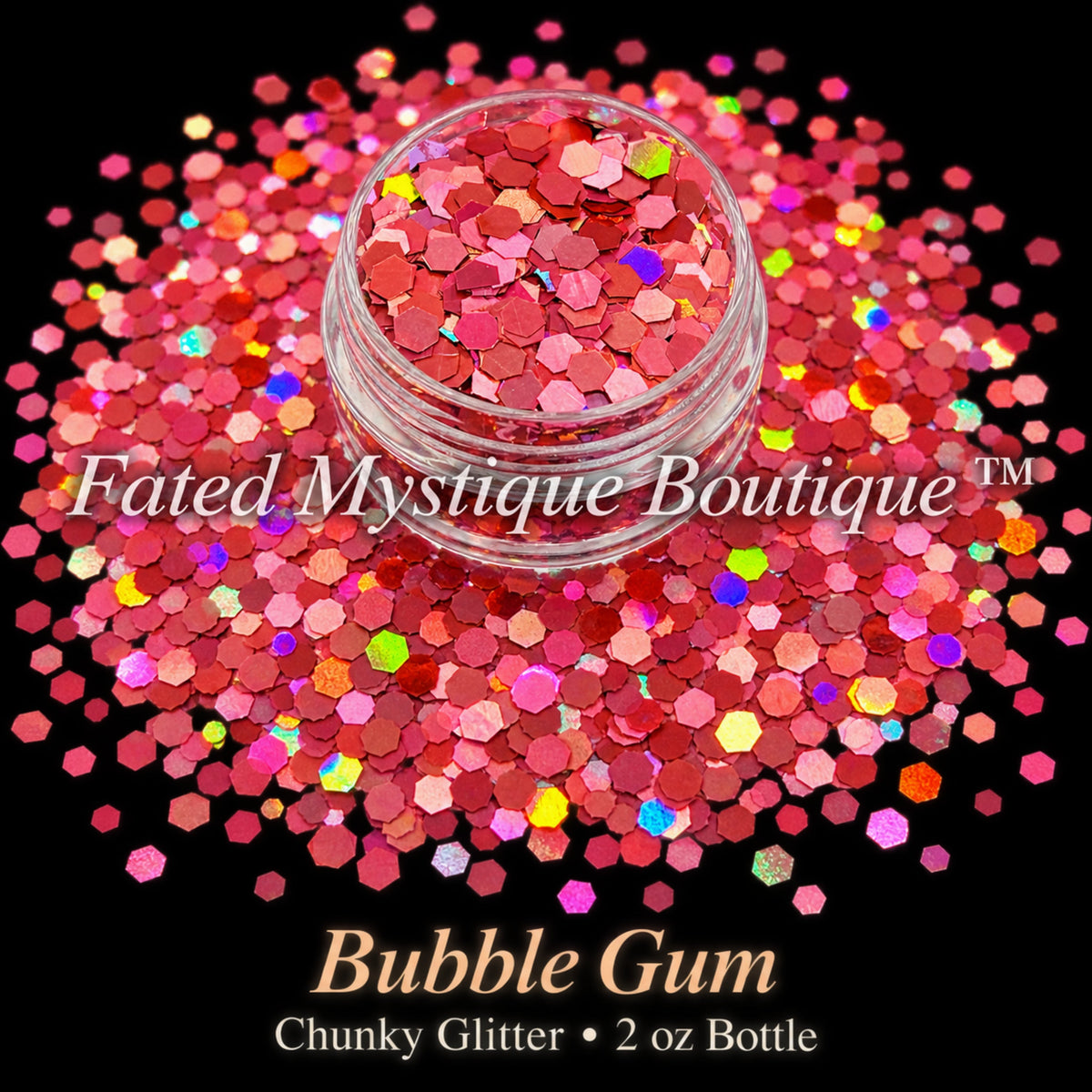 Bubble Gum chunky glitter in bubblegum pink, 2 oz bottle — Fated Mystique Boutique