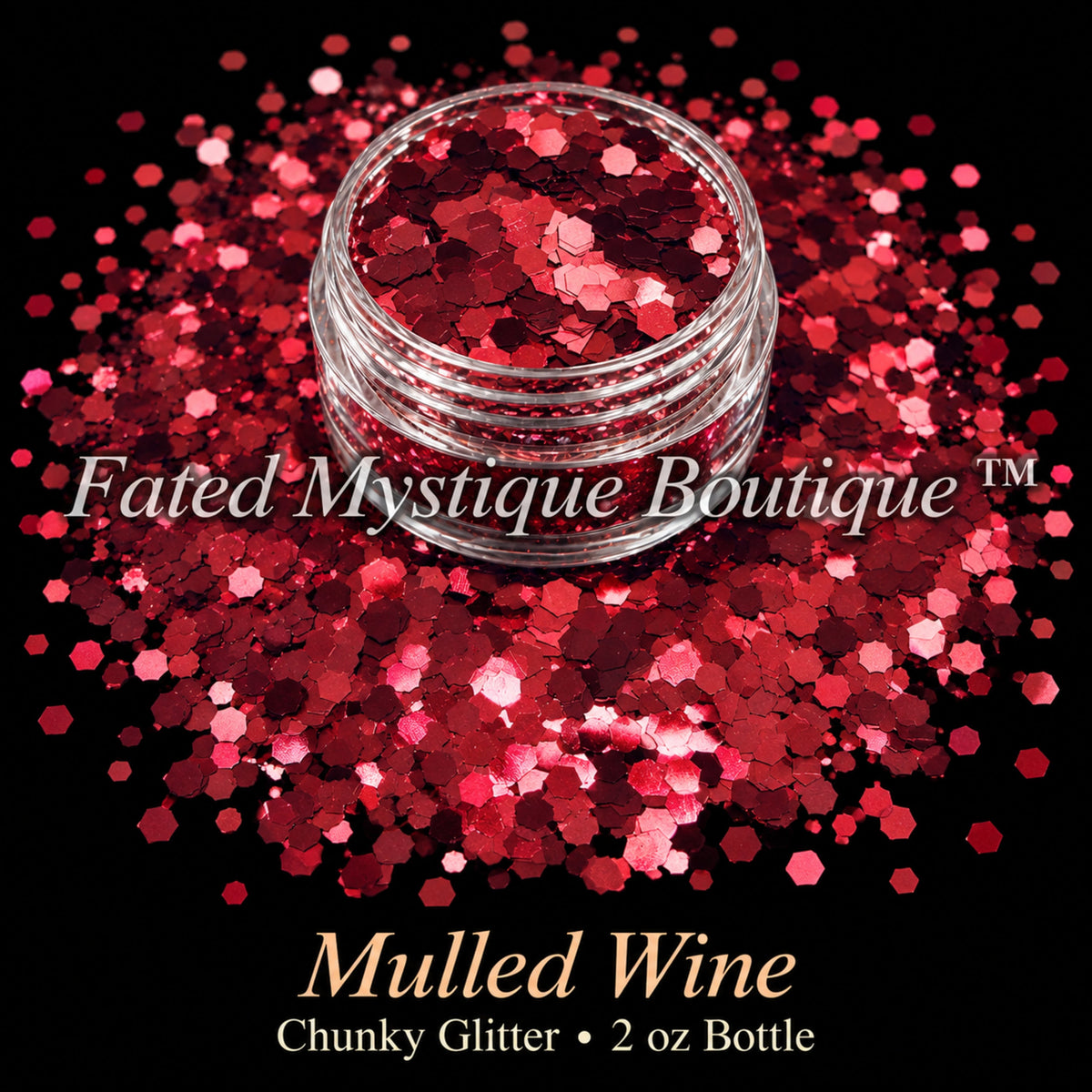 Mulled Wine chunky glitter in burgundy and wine red, 2 oz bottle — Fated Mystique Boutique