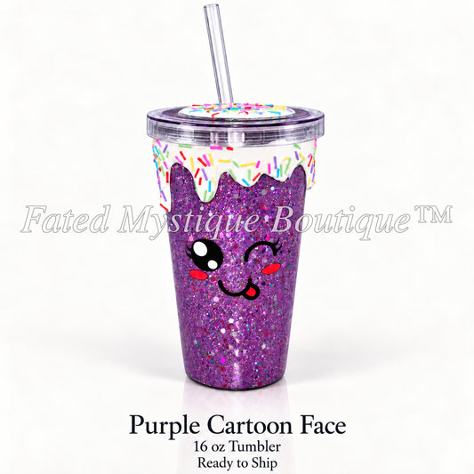 Purple Cartoon Face — 16 oz Tumbler — Ready to Ship — Fated Mystique Boutique