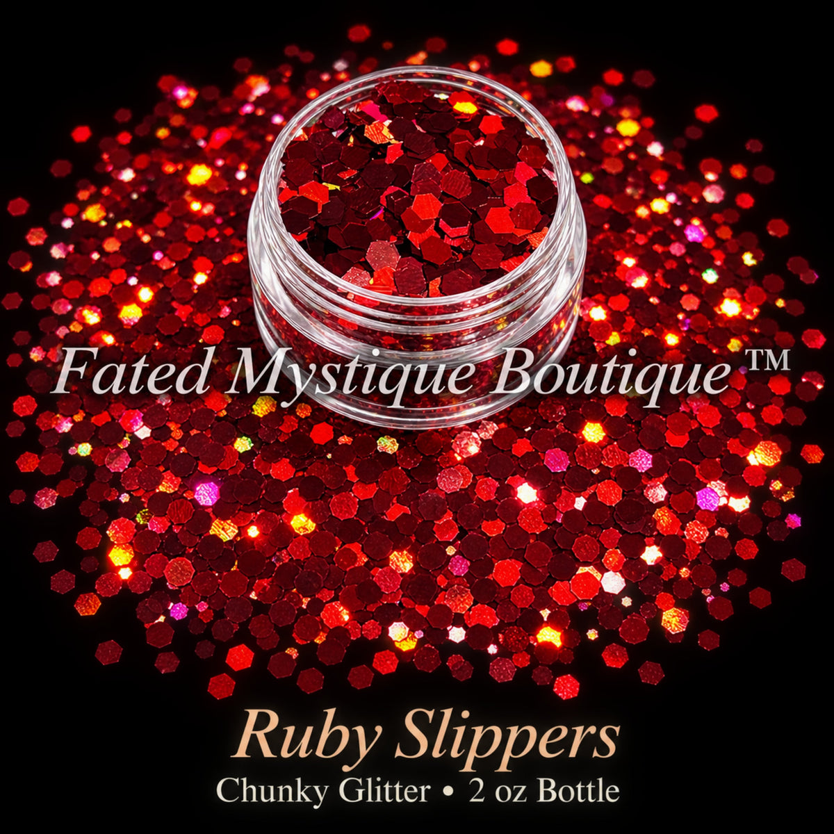 Ruby Slippers chunky glitter in deep ruby red, 2 oz bottle — Fated Mystique Boutique