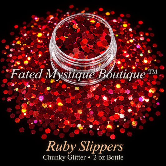 Ruby Slippers chunky glitter in deep ruby red, 2 oz bottle — Fated Mystique Boutique