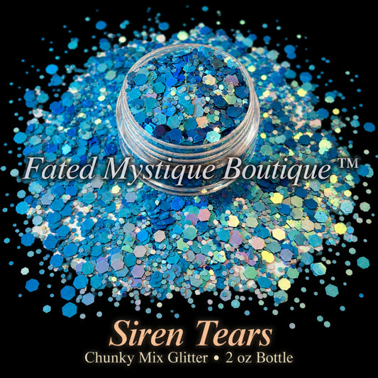 Siren Tears chunky mix glitter in ocean blue and turquoise, 2 oz bottle — Fated Mystique Boutique