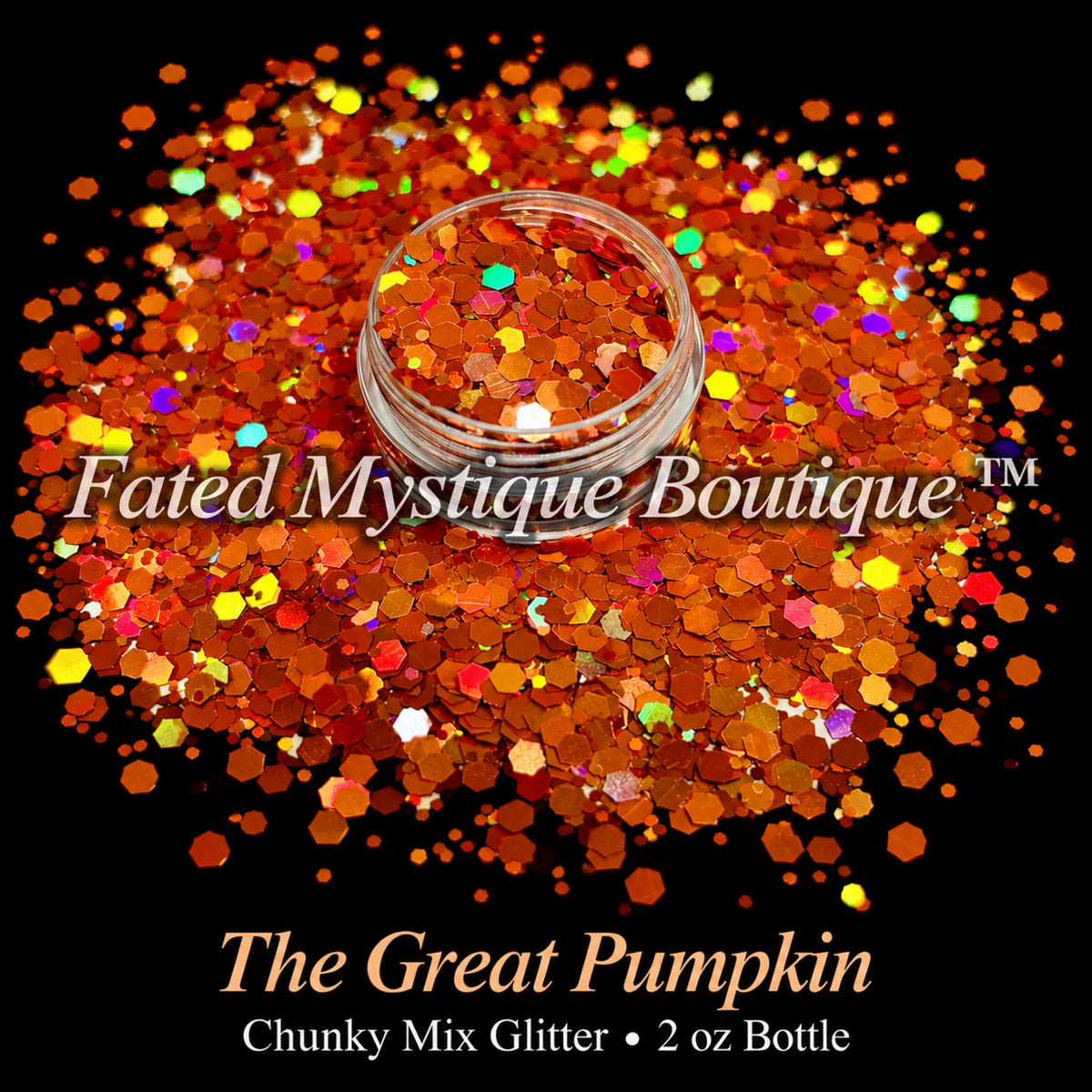 The Great Pumpkin chunky mix glitter in pumpkin orange and copper, 2 oz bottle — Fated Mystique Boutique