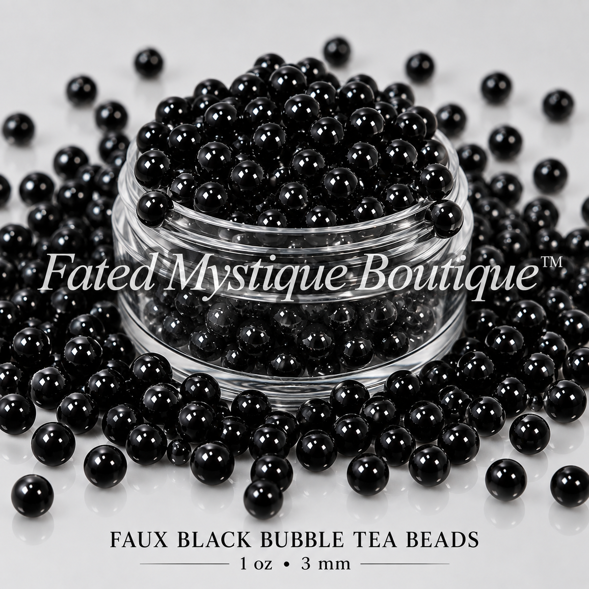 Faux Black Bubble Tea Beads - 1 oz (3mm) product display — Fated Mystique Boutique