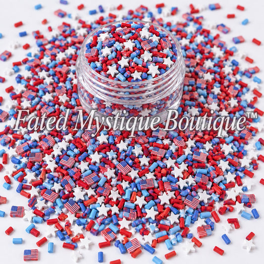 Fourth of July flag polymer clay slices for patriotic snow globe tumblers and DIY crafts