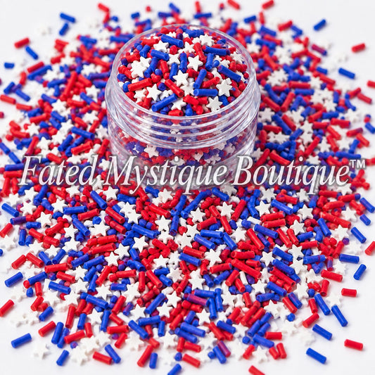 Fourth of July star polymer clay slices for patriotic snow globe tumblers and DIY crafts