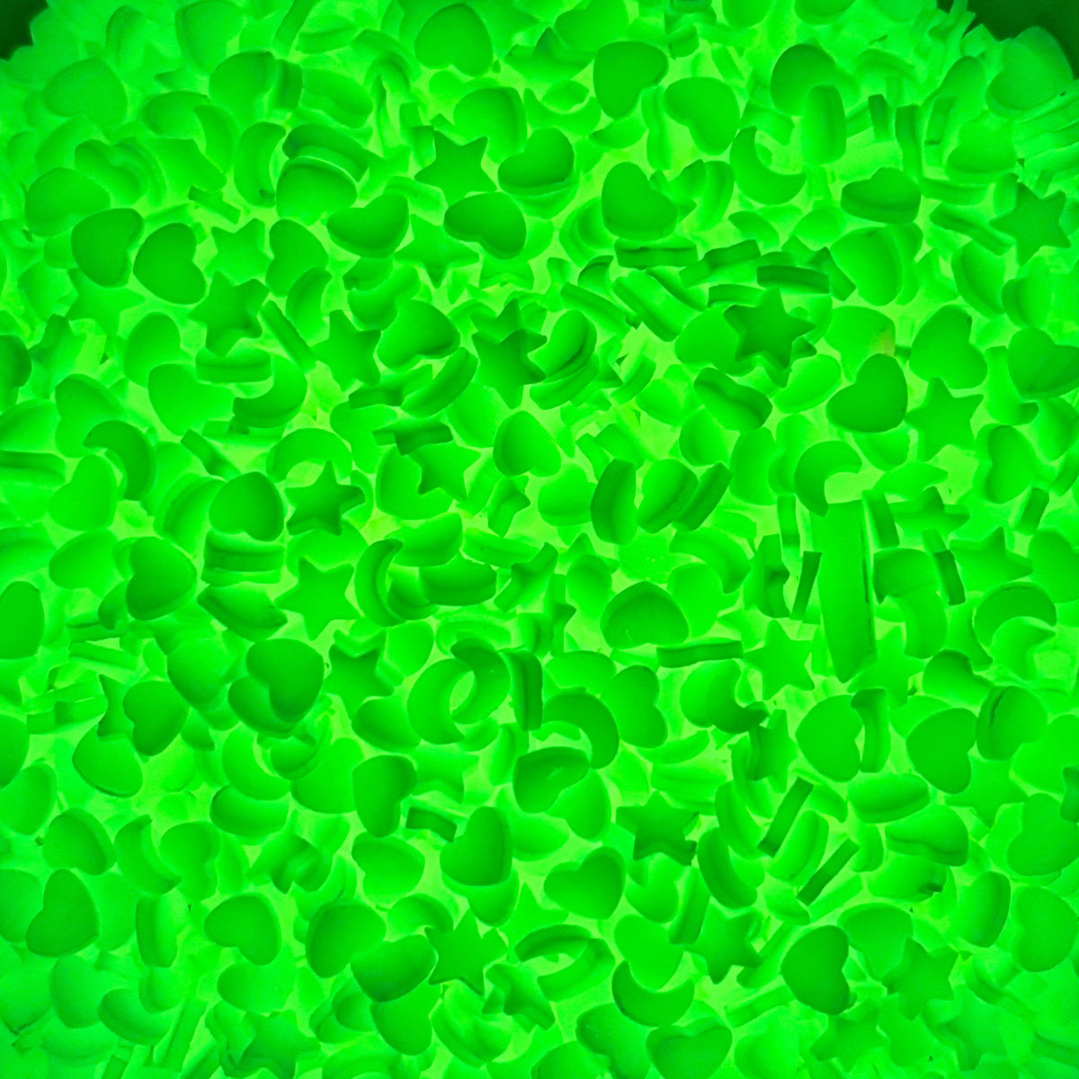 glow in the dark stars, moons, hearts polymer clay slices