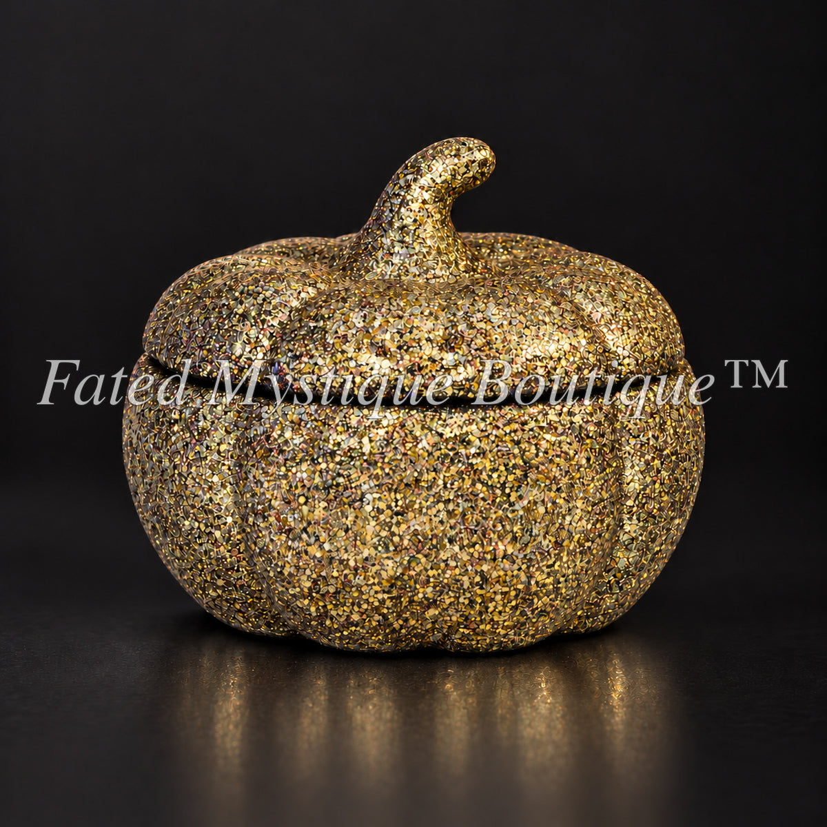 Gold glitter pumpkin trinket jar with lid for autumn tabletop decor — Fated Mystique Boutique