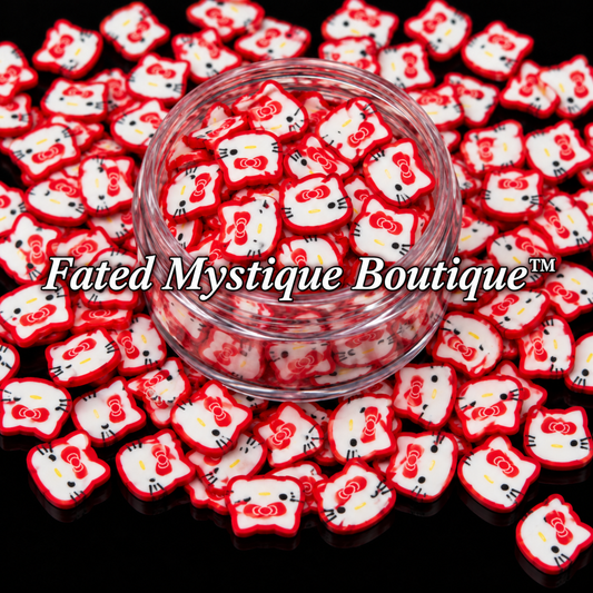 H K polymer clay slices in a clear jar with centered Fated Mystique Boutique watermark
