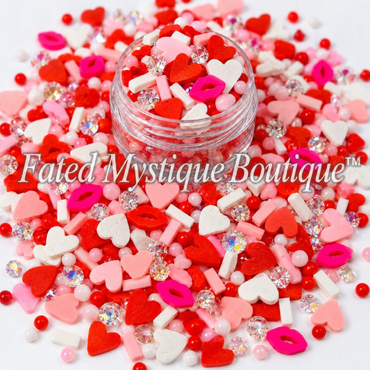 Heart mix polymer clay slices for Valentine's snow globe tumblers slime and DIY craft projects