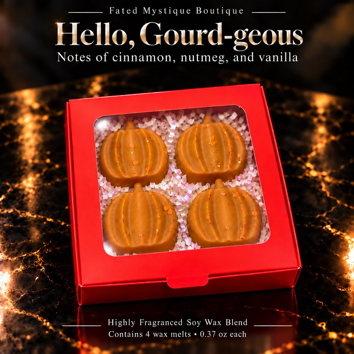 hello gourd geous pumpkins closed soy blend wax melts, four-piece gift box
