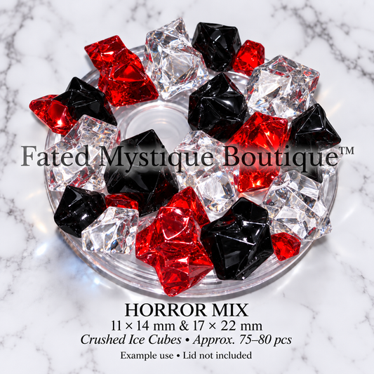 Horror Mix red, black and clear crushed ice cubes, 11 × 14 mm and 17 × 22 mm, approximately 75–80 pieces