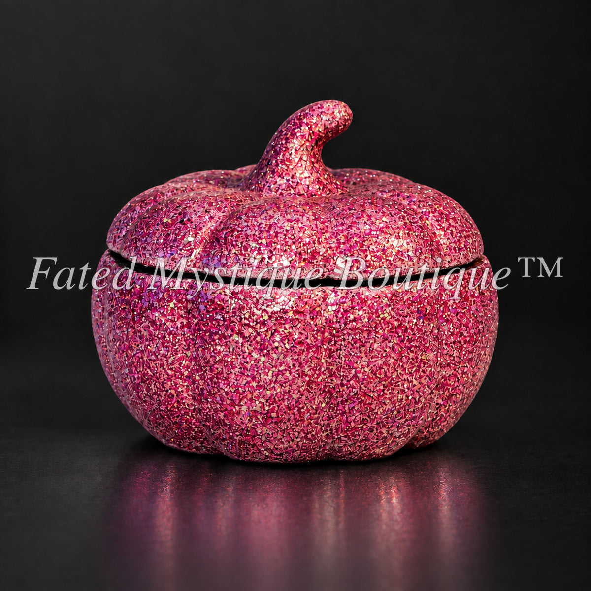 Hot pink glow-in-the-dark glitter pumpkin trinket jar with lid for fall decor — Fated Mystique Boutique