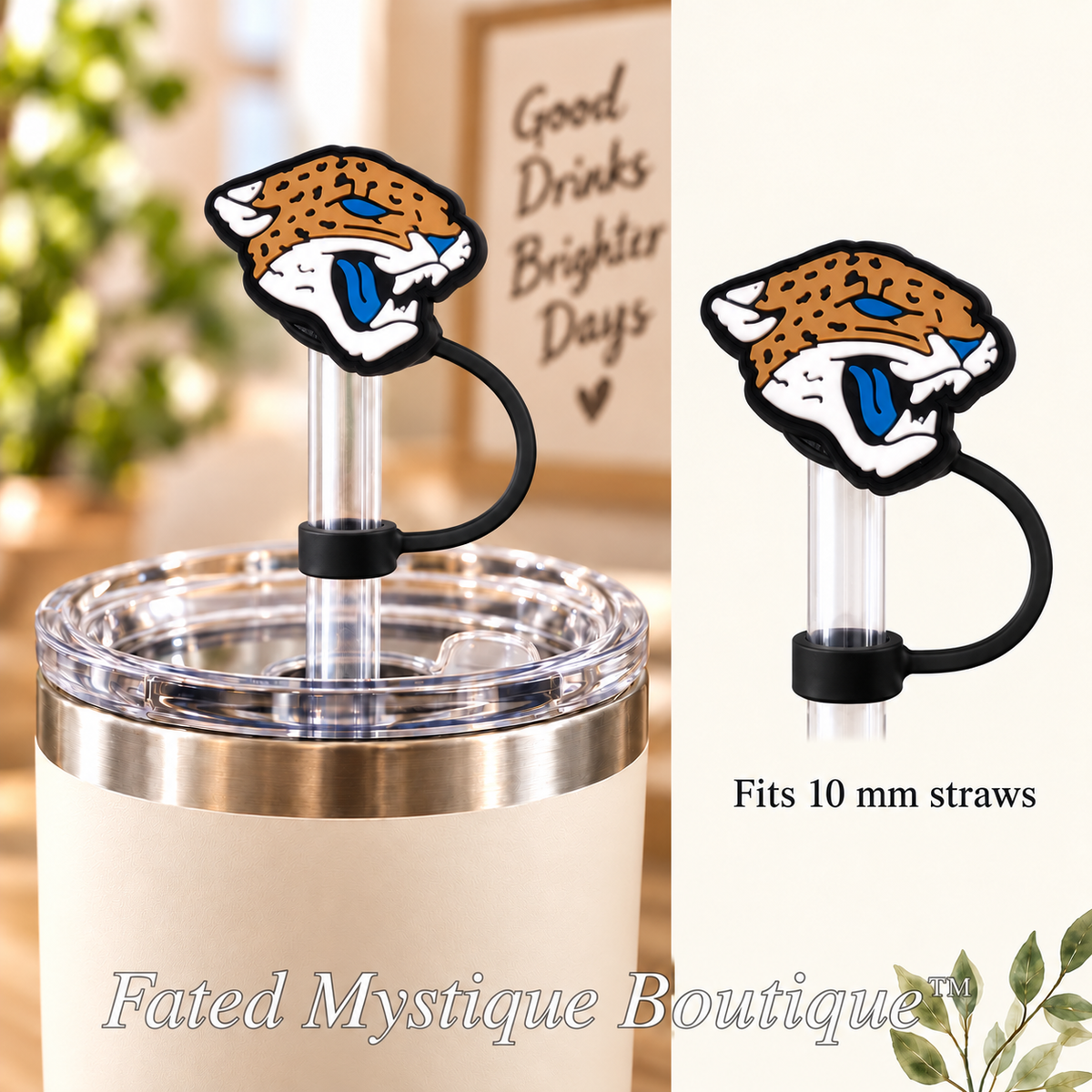 Jacksonville Jaguars straw topper with matching tether for 10 mm straws — Fated Mystique Boutique