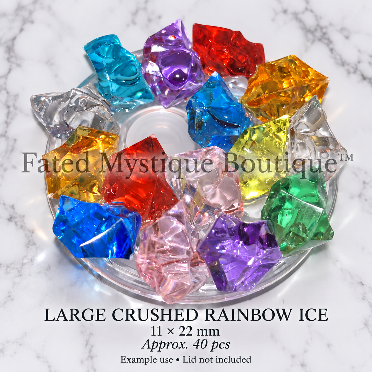 Large Crushed Rainbow Ice Cubes @ 40 pcs, 11 x 22 mm, professional product display — Fated Mystique Boutique
