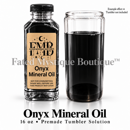 Onyx Mineral Oil — 16 oz bottle beside a smooth-fill example tumbler on a white background; tumbler not included.