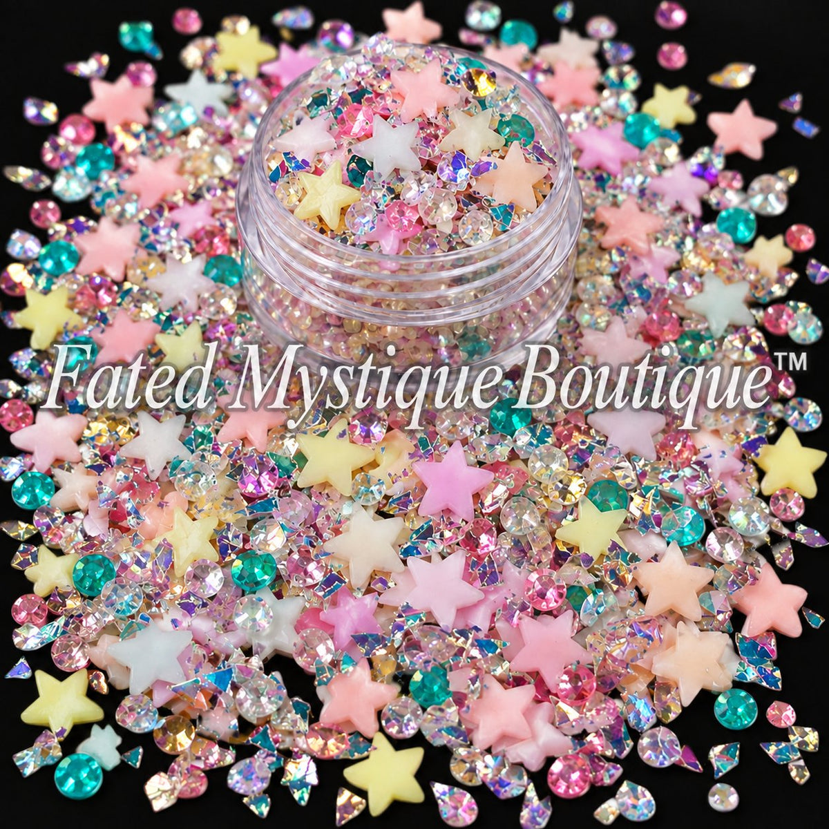 Pastel star polymer clay slices for snow globe tumblers slime and colorful DIY craft projects