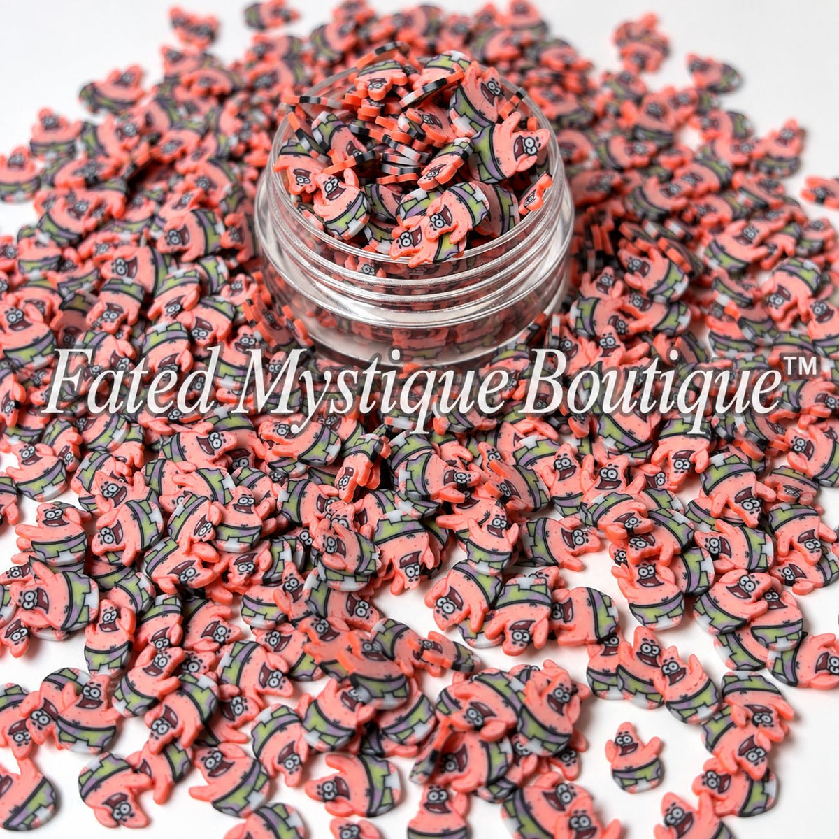 Patrick character-themed polymer clay slices for snow globe tumblers and DIY crafts