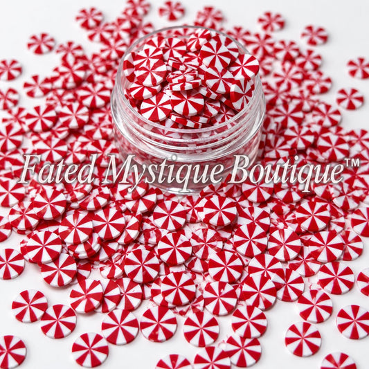 Peppermint candy polymer clay slices for Christmas snow globe tumblers and DIY crafts