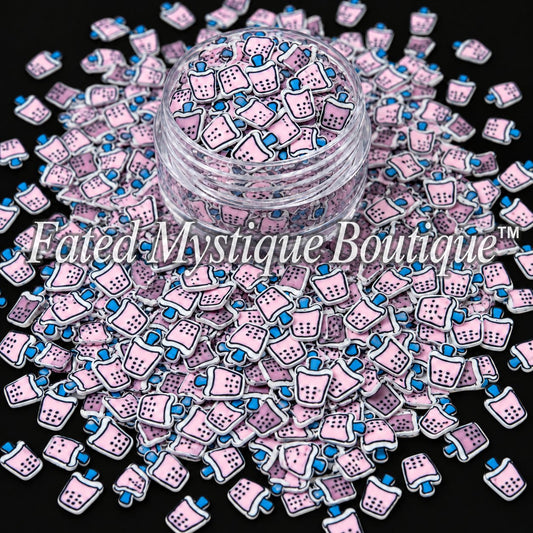 Pink bubble tea polymer clay slices for drink-themed snow globe tumblers and DIY crafts