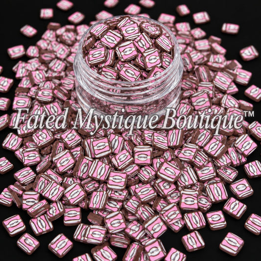 Pink coffee cup polymer clay slices for drink-themed snow globe tumblers and DIY crafts
