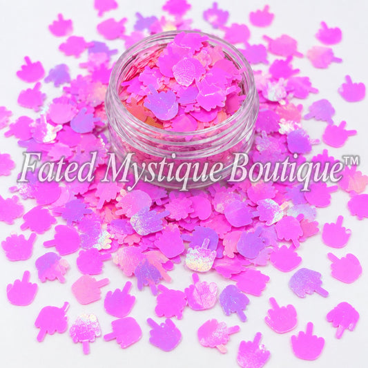 Pink middle finger shaped glitter for snow globe tumblers resin and novelty crafts