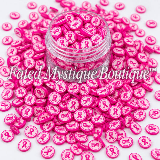 Pink ribbon polymer clay slices for awareness-themed snow globe tumblers and DIY crafts