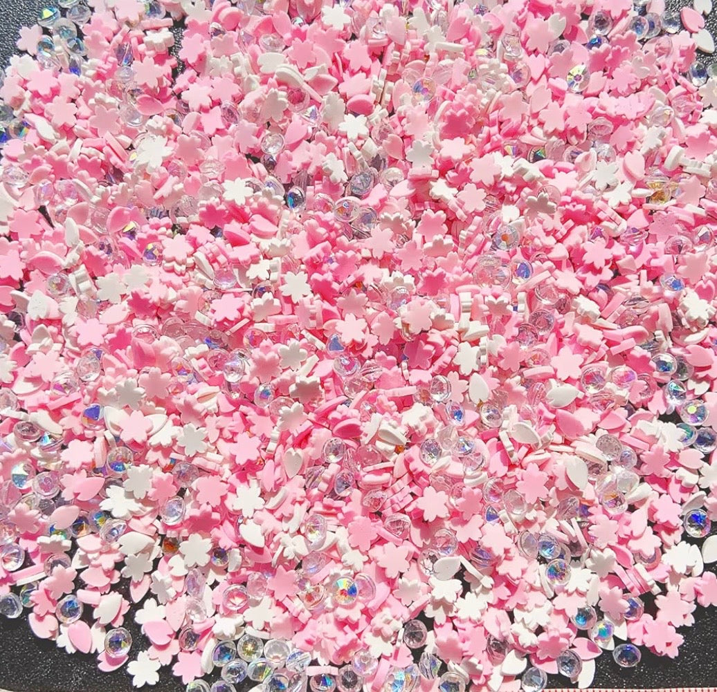 pink and white flowers polymer clay slices