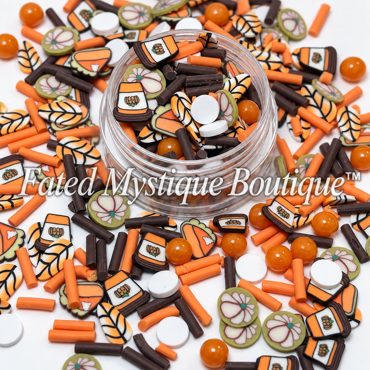 Pumpkin Spice orange brown white and green polymer clay slices for fall tumbler crafts