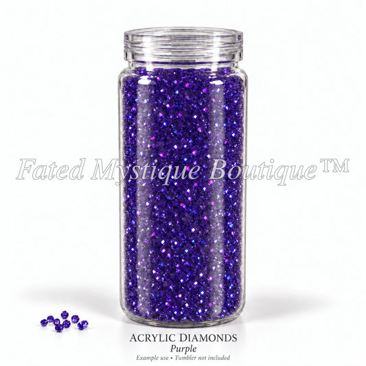 Purple Acrylic Diamonds shown in a clear snow globe tumbler; example use, tumbler not included