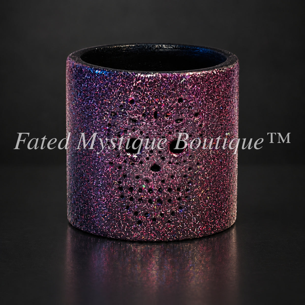 Purple glitter skull LED tea light holder for gothic Halloween table decor — Fated Mystique Boutique