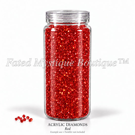 Red Acrylic Diamonds shown in a clear snow globe tumbler; example use, tumbler not included