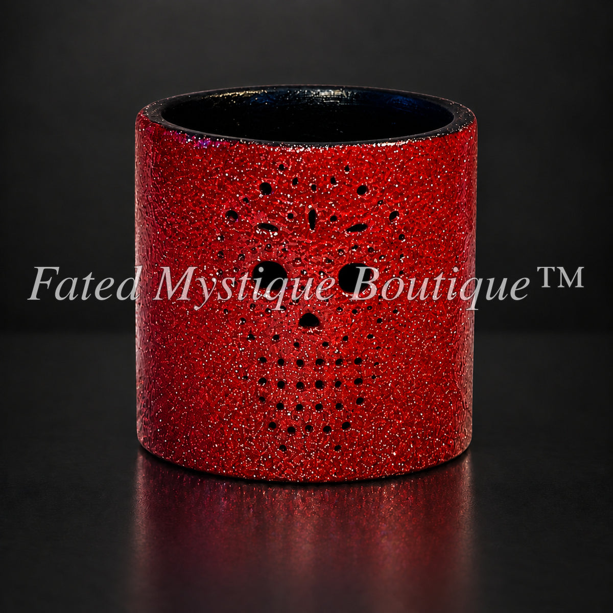 Red glitter skull LED tea light holder for gothic Halloween table decor — Fated Mystique Boutique