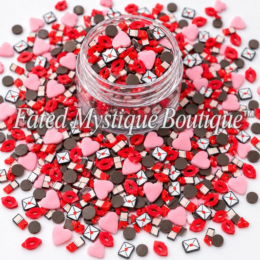 Sealed with a Kiss Valentine's polymer clay slices for snow globe tumblers and DIY crafts