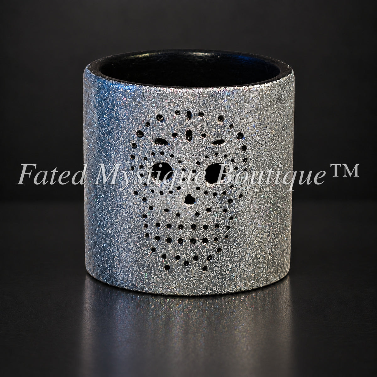 Silver glitter skull LED tea light holder for gothic Halloween table decor — Fated Mystique Boutique