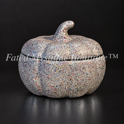 Silver glow-in-the-dark glitter pumpkin trinket jar with lid for fall decor — Fated Mystique Boutique