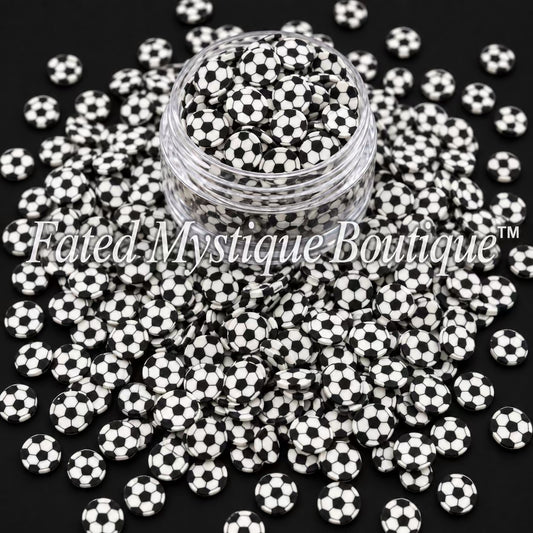 Soccer ball polymer clay slices for sports-themed snow globe tumblers and DIY crafts